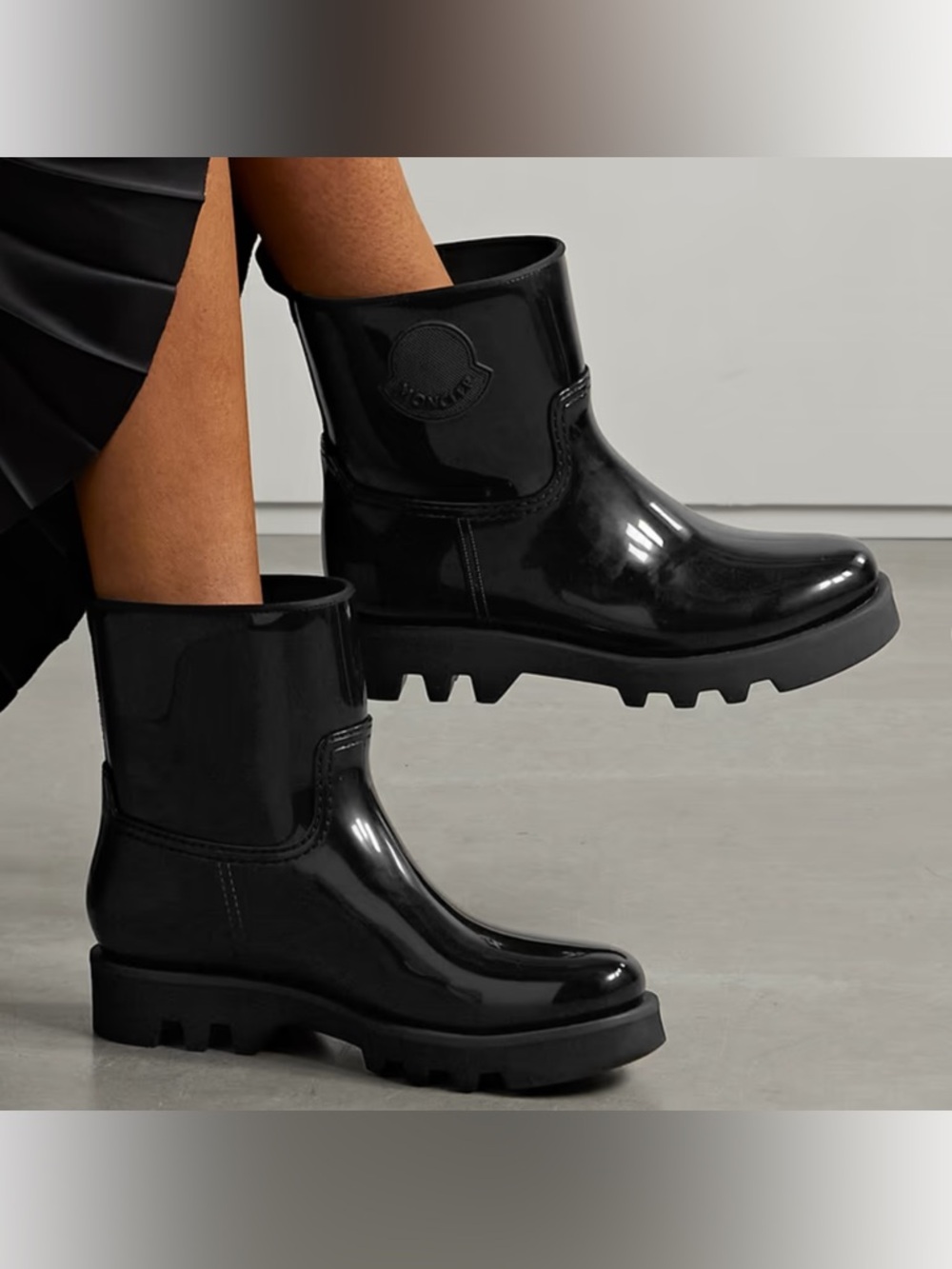Moncler Black Patent Ankle Rain Booties